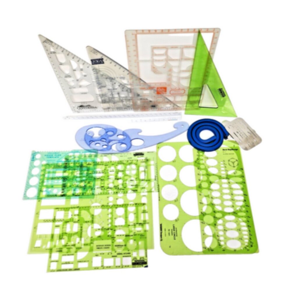 Professional Architecture Drafting & Drawing Ruler Templates Triangles & Tools - Picture 2 of 9